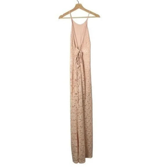 Bebe Blush Pink High Neck Lace Open Back Jumpsuit 12 - Picture 3 of 6